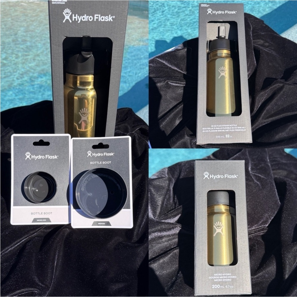 Hydro Flask Gold & Black Bottle Set With Bottle Boots New With Tags - Picture 4 of 13
